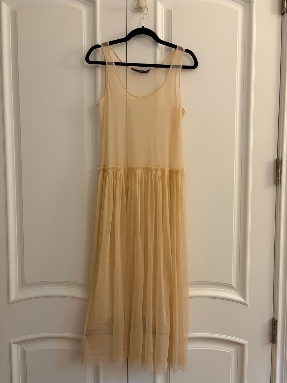 Zara Sheer Tulle Midi Dress in Soft Beige